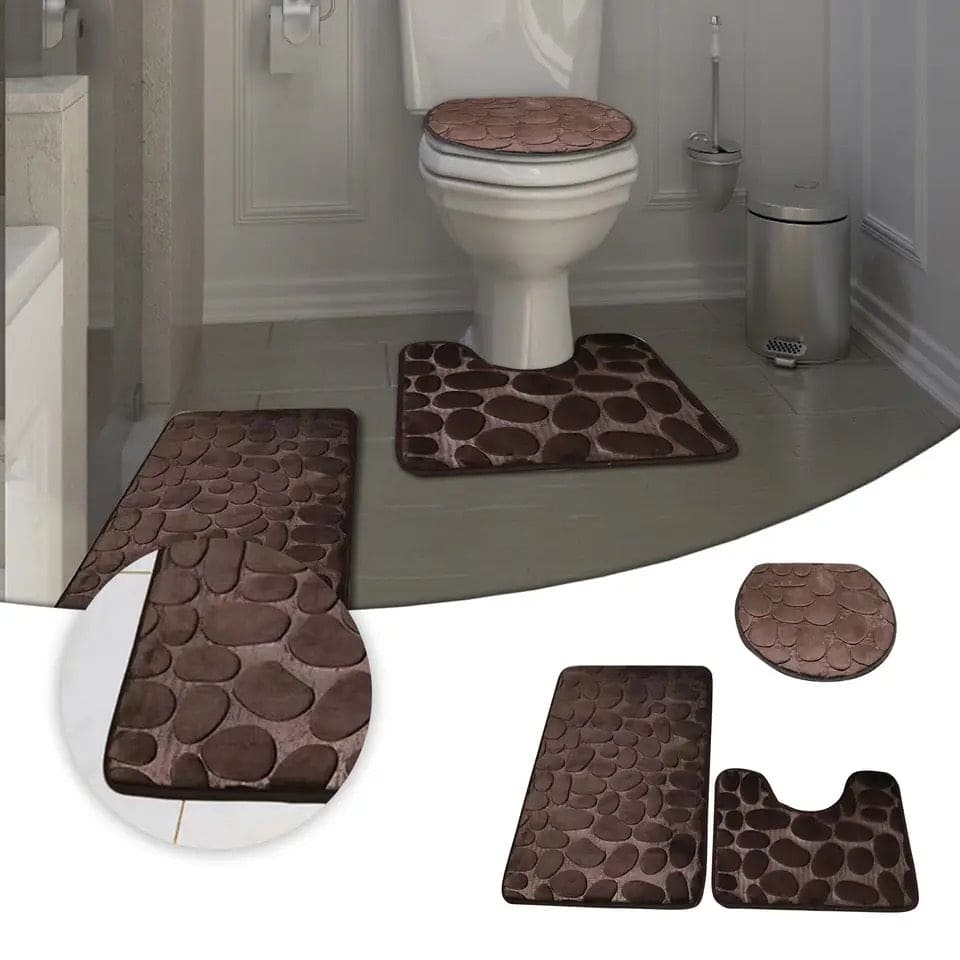 Set Of 3 Bathroom Mat, U-Shaped Contour Mat and Toilet Seat Cover ,Toilet Anti Slip Absorbent Rug, Pebbles Bathtub Decor Carpet, Soft Non Slip Cobblestone Mat, Memory Foam Pebble Shower Mat, Quick Drying Bathroom Mat Set Of 3 Bathroom Mat, U-Shaped Contour Mat and Toilet Seat Cover ,Toilet Anti Slip Absorbent Rug, Pebbles Bathtub Decor Carpet, Soft Non Slip Cobblestone Mat, Memory Foam Pebble Shower Mat, Quick Drying Bathroom Mat